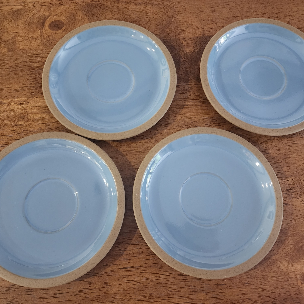Blue and Tan Ceramic Plates Set